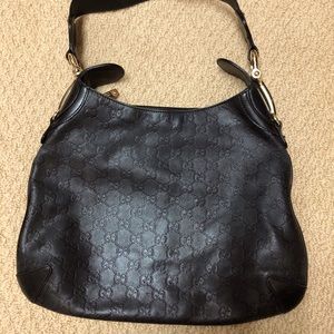 Gucci Horsebit Guccissima Black leather hobo bag